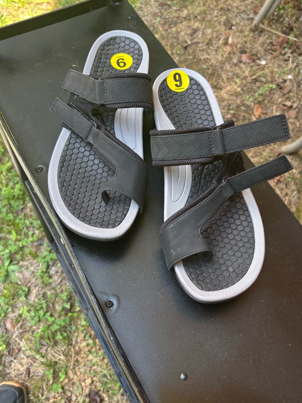 BareTraps Black and Grey Women's Adjustable Strap Sandals